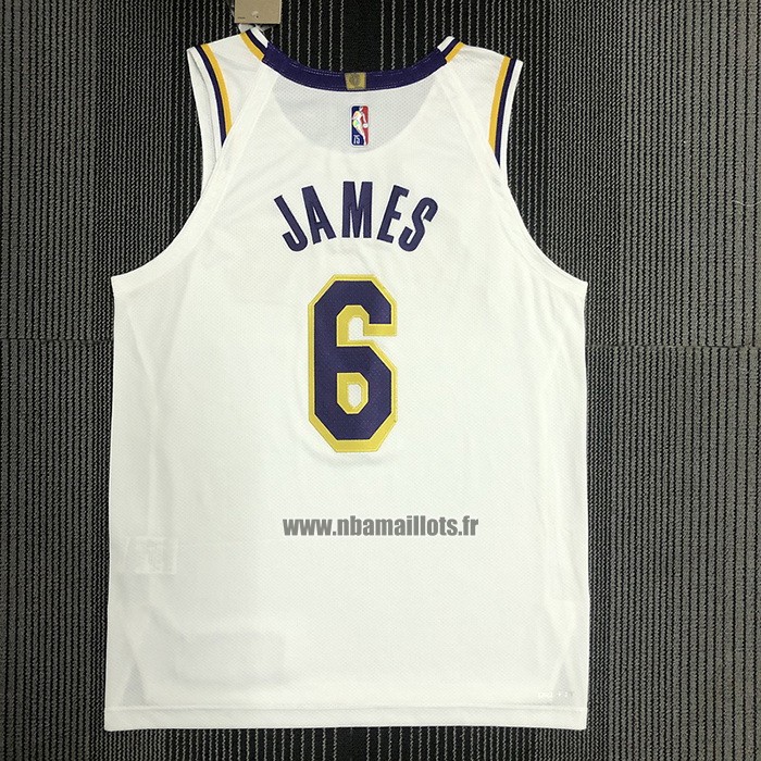 Maillot Los Angeles Lakers LeBron James NO 6 Association Authentique Blanc